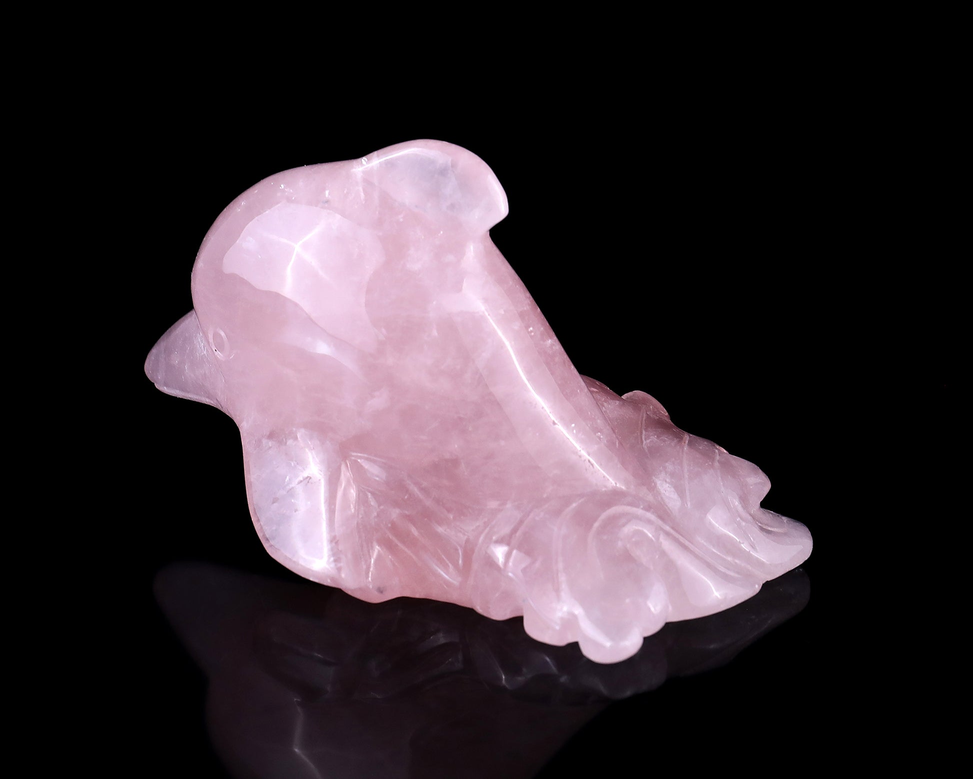 4.2" Rose Quartz Hand Carved Crystal Dolphin Sculpture Crystallumi