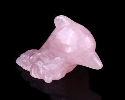 4.2" Rose Quartz Hand Carved Crystal Dolphin Sculpture Crystallumi