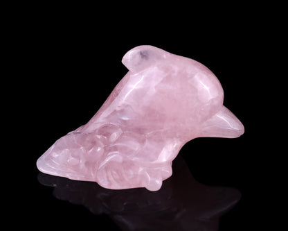 4.2" Rose Quartz Hand Carved Crystal Dolphin Sculpture Crystallumi