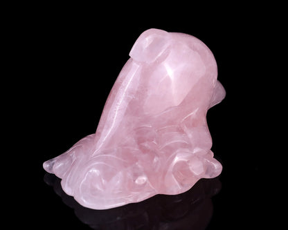 4.2" Rose Quartz Hand Carved Crystal Dolphin Sculpture Crystallumi