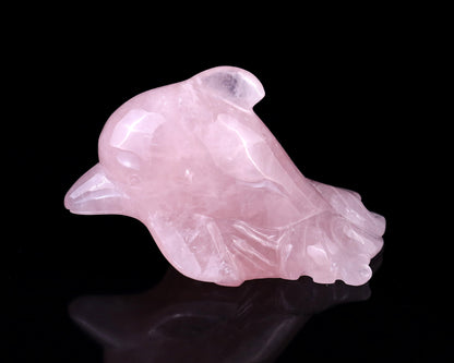 4.2" Rose Quartz Hand Carved Crystal Dolphin Sculpture Crystallumi