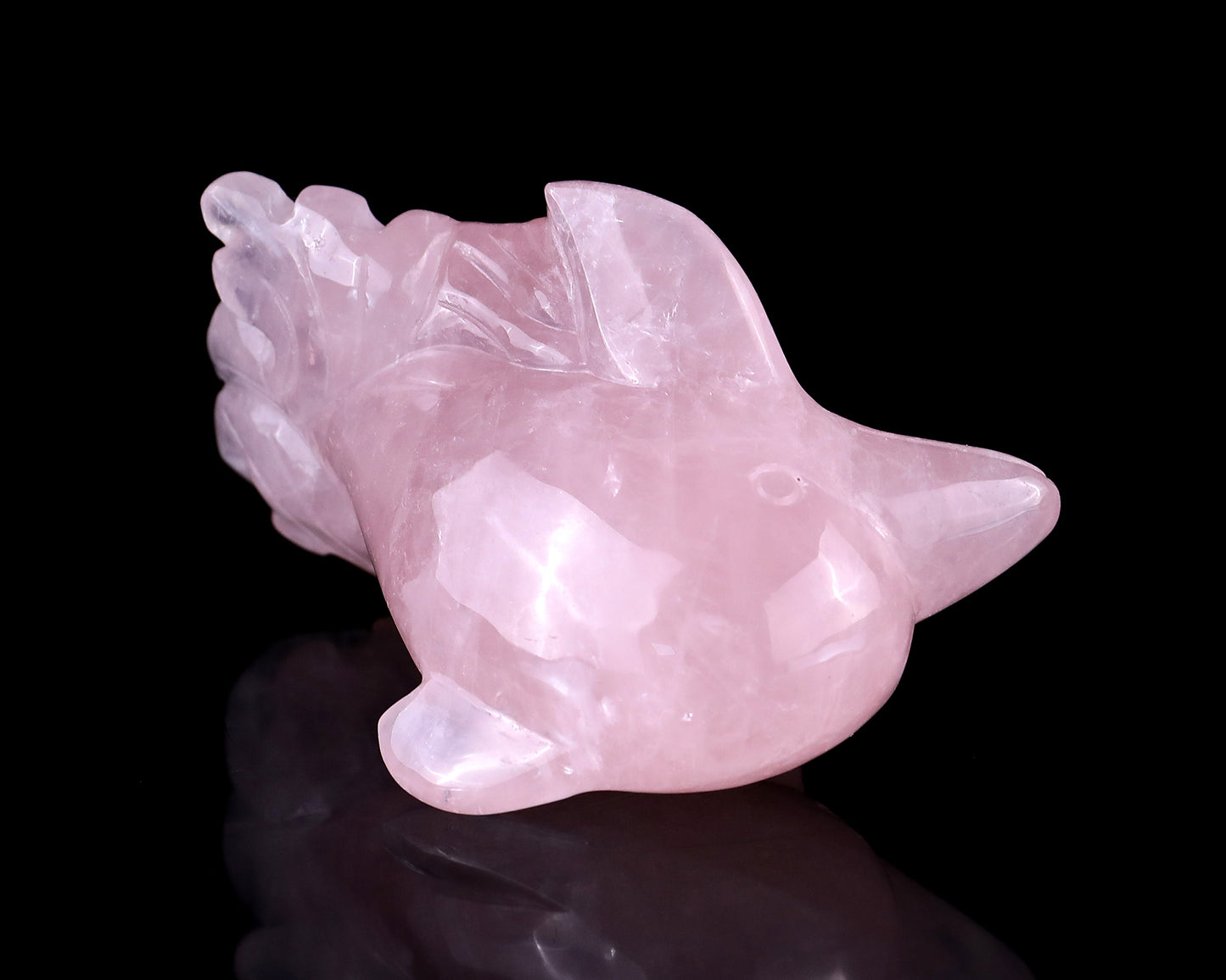 4.2" Rose Quartz Hand Carved Crystal Dolphin Sculpture Crystallumi