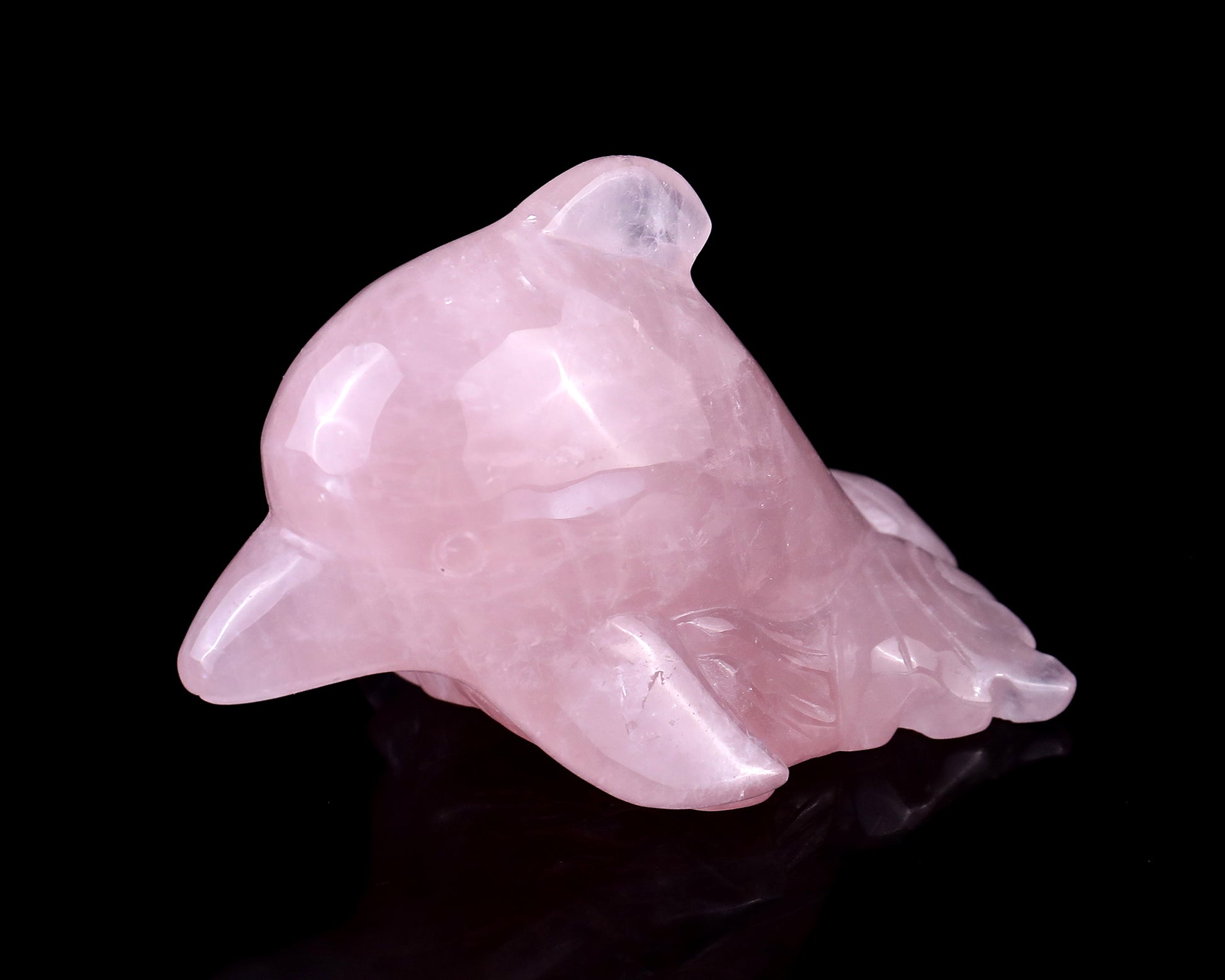 4.2" Rose Quartz Hand Carved Crystal Dolphin Sculpture Crystallumi