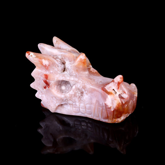 4.2" Sakura Agate Hand Carved Crystal Dragon Skull Sculpture Crystallumi