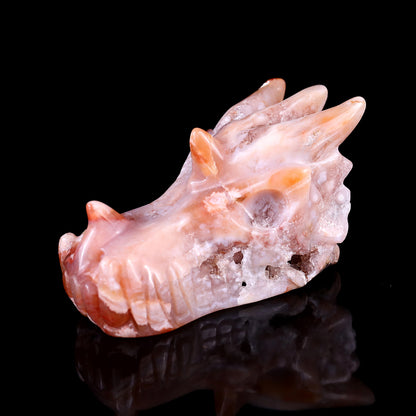 4.2" Sakura Agate Hand Carved Crystal Dragon Skull Sculpture Crystallumi