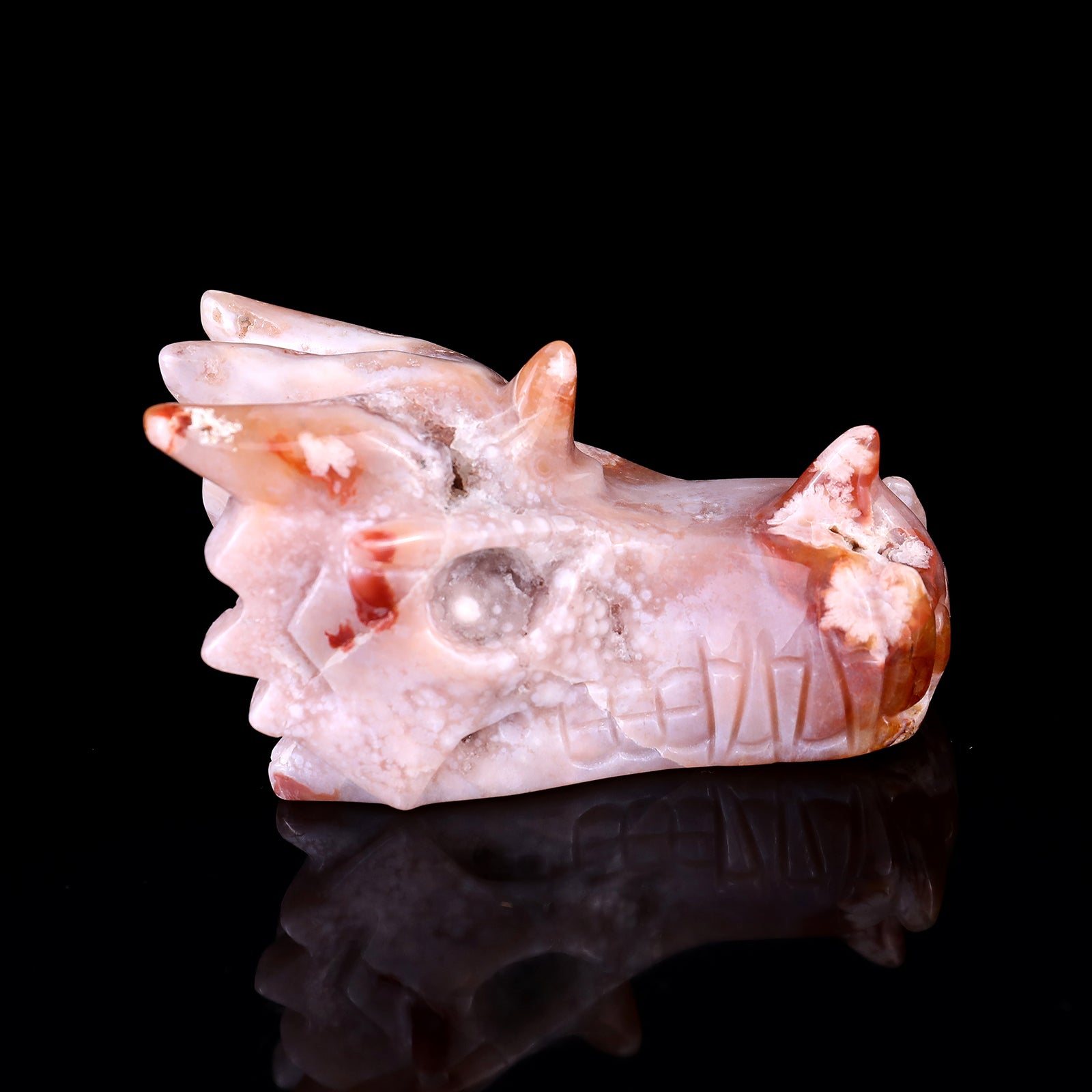 4.2" Sakura Agate Hand Carved Crystal Dragon Skull Sculpture Crystallumi