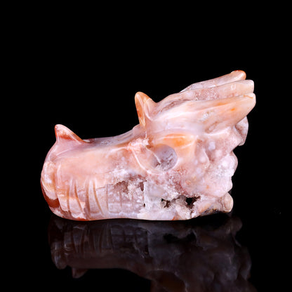 4.2" Sakura Agate Hand Carved Crystal Dragon Skull Sculpture Crystallumi