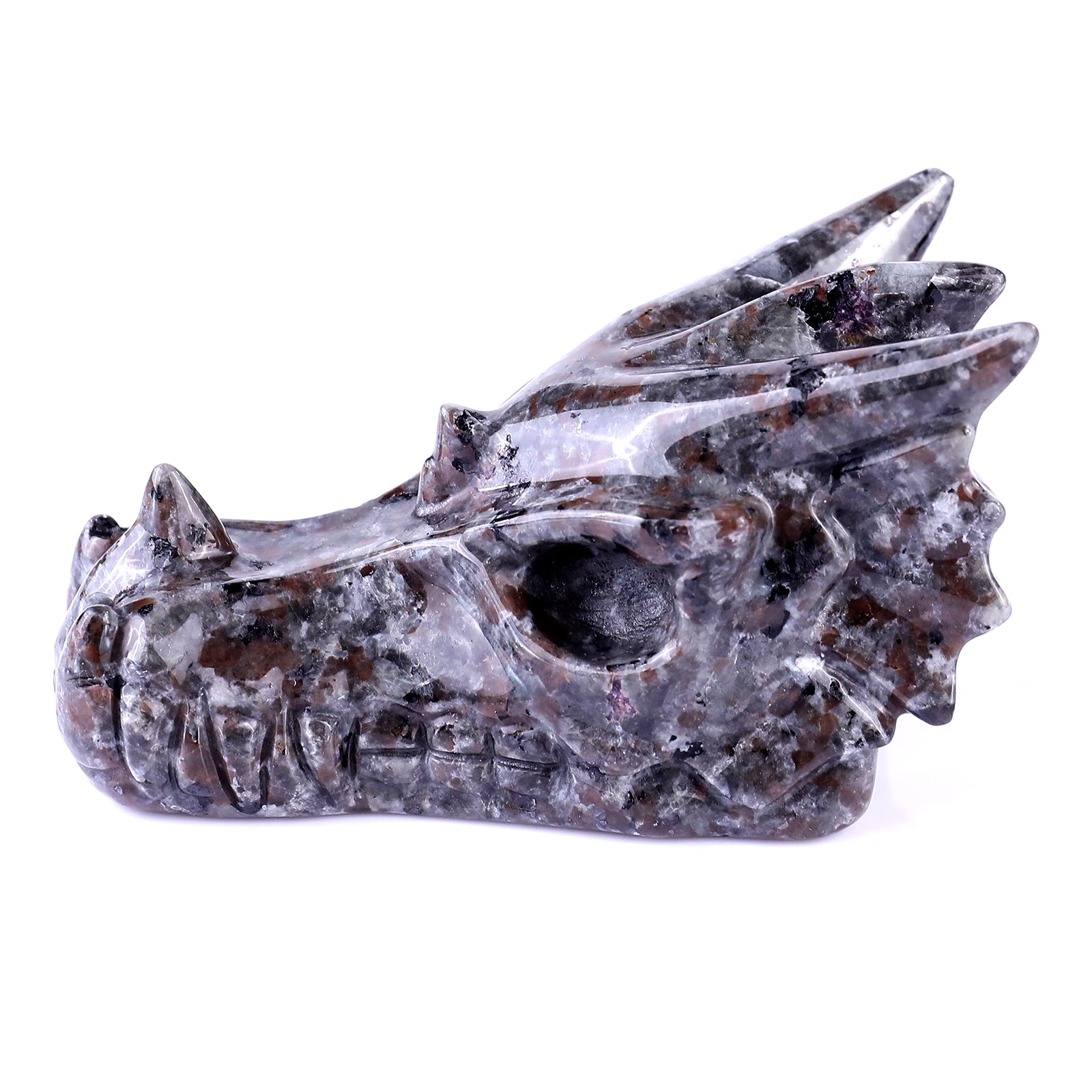 4.2" Yooperlite Hand Carved Crystal Dragon Skull Sculpture Crystallumi