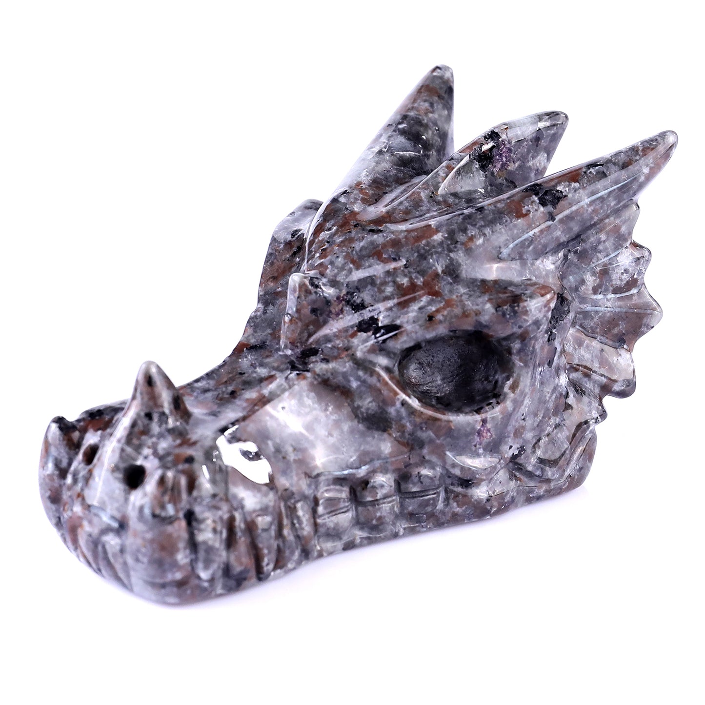 4.2" Yooperlite Hand Carved Crystal Dragon Skull Sculpture Crystallumi