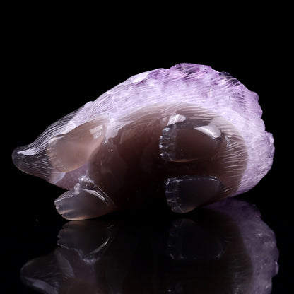 4.3" Amethyst Druse Agate Hand Carved Crystal Hedgehog Sculpture Crystallumi