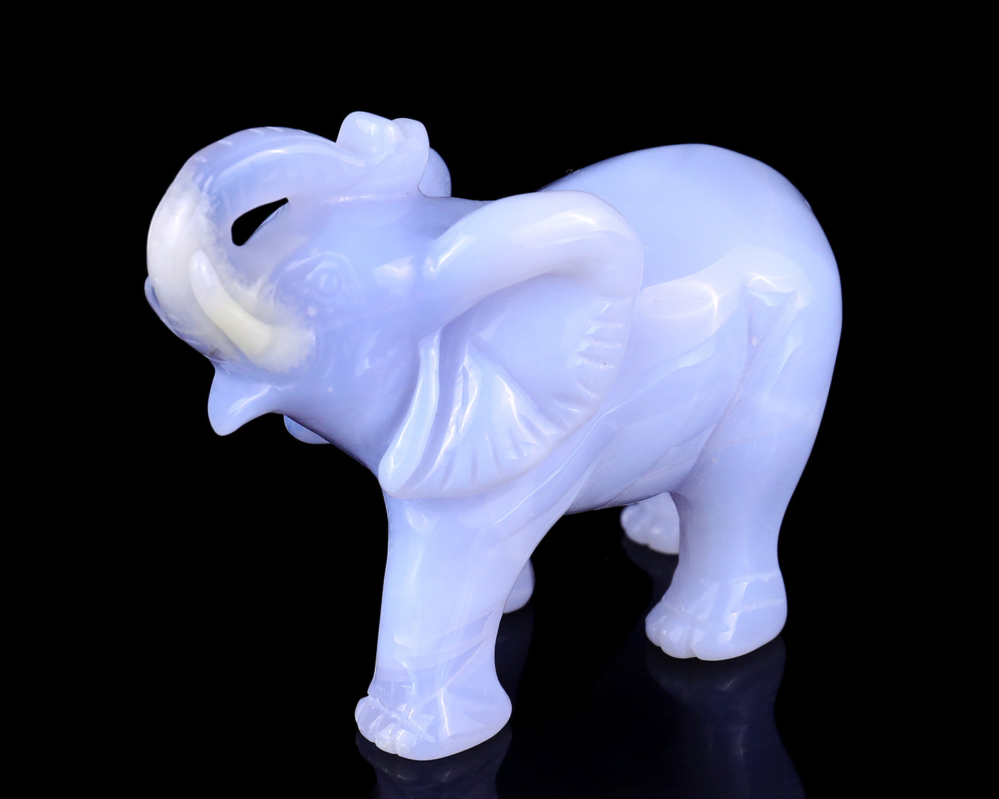 4.3" Blue Chalcedony Hand Carved Crystal Elephant Sculpture Crystallumi