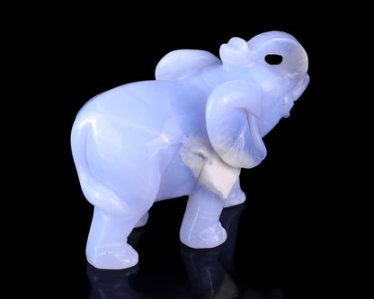 4.3" Blue Chalcedony Hand Carved Crystal Elephant Sculpture Crystallumi