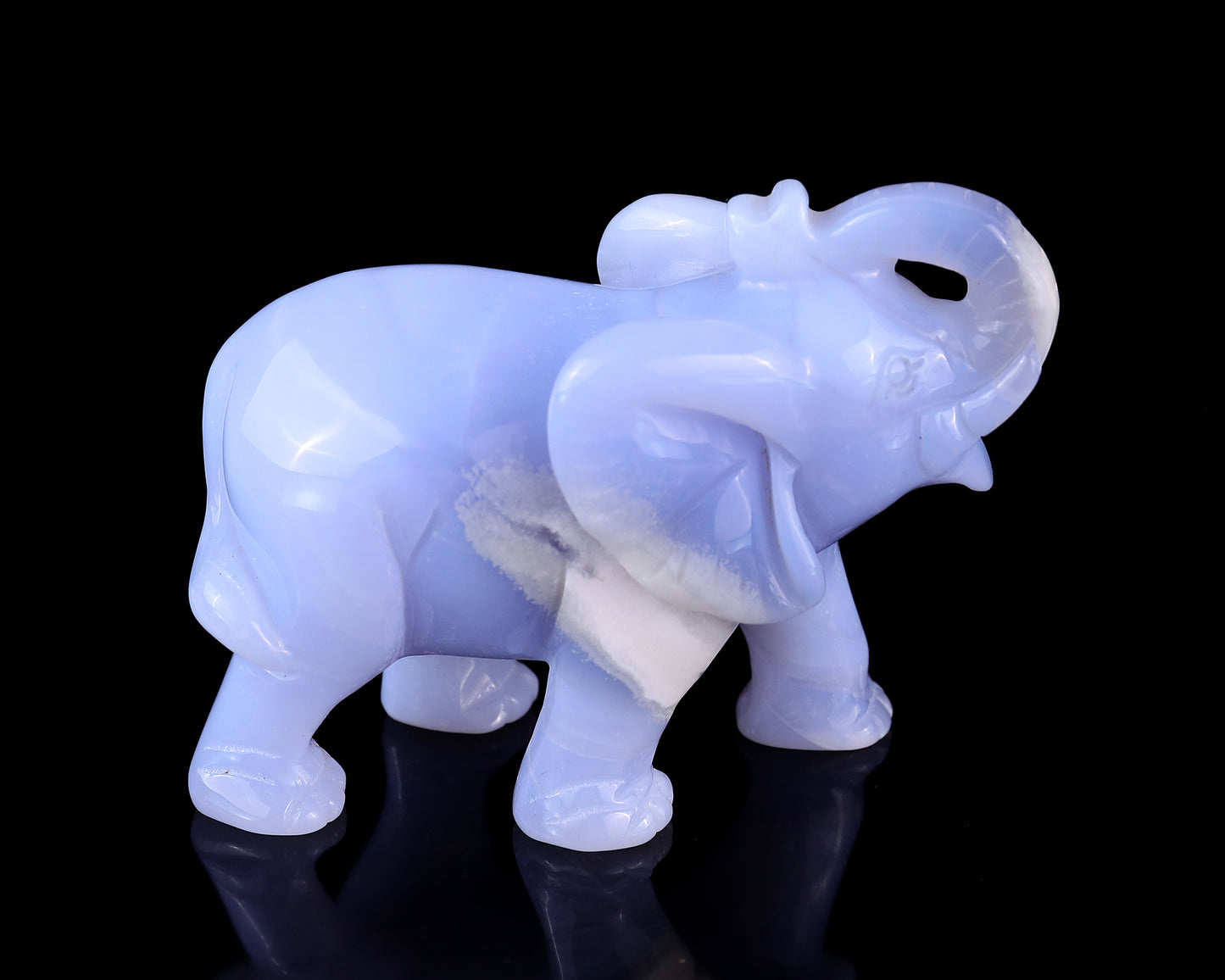 4.3" Blue Chalcedony Hand Carved Crystal Elephant Sculpture Crystallumi