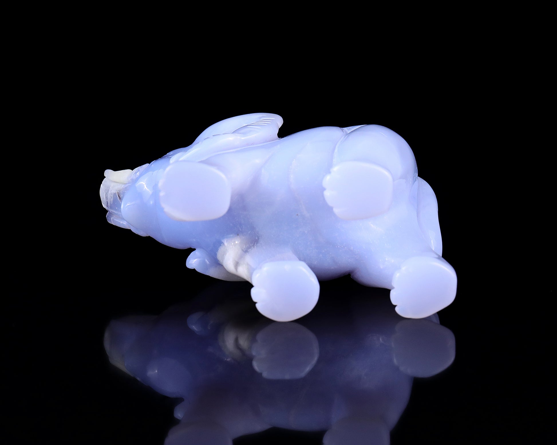 4.3" Blue Chalcedony Hand Carved Crystal Elephant Sculpture Crystallumi