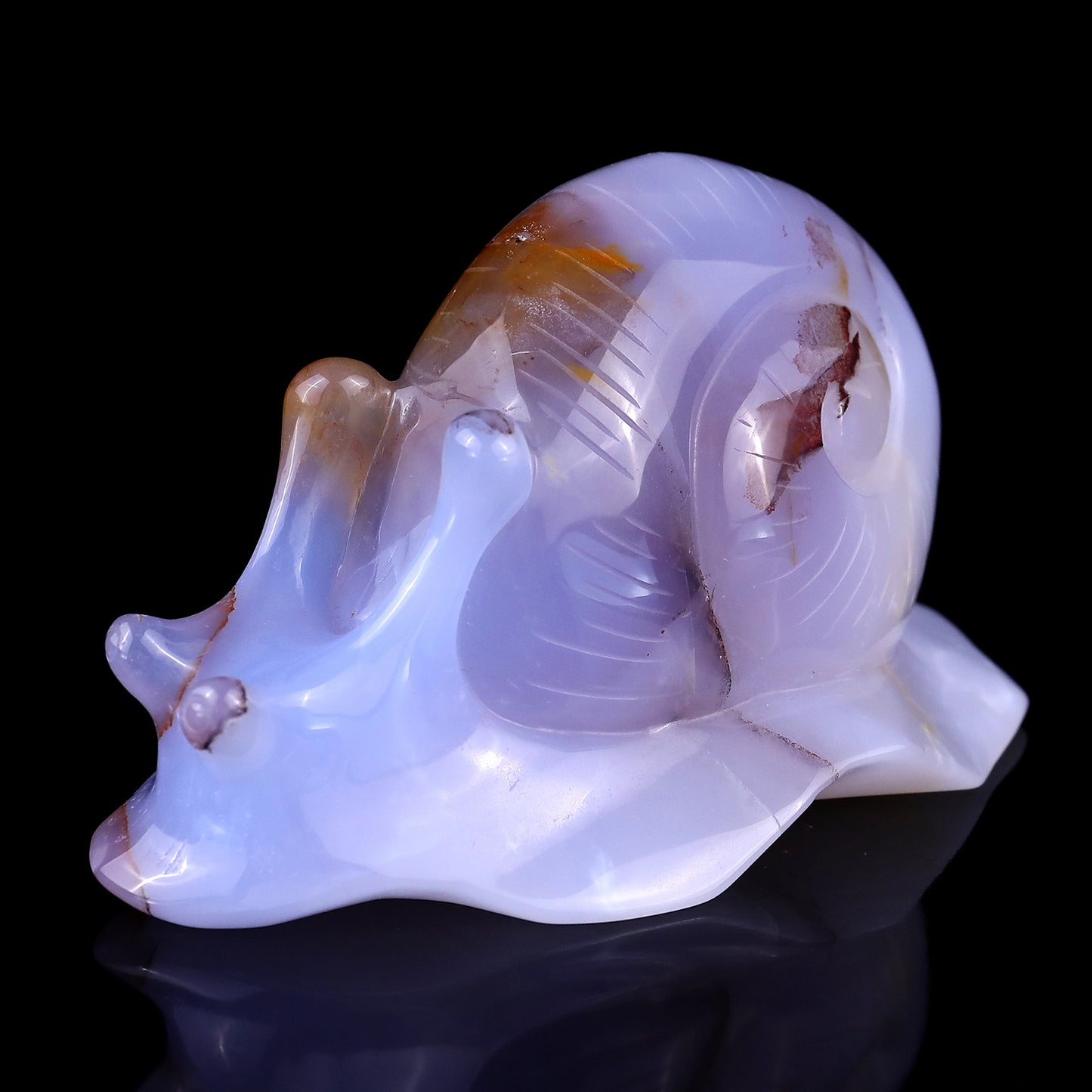 4.3" Blue Chalcedony Hand Carved Crystal Snail Sculpture Crystallumi