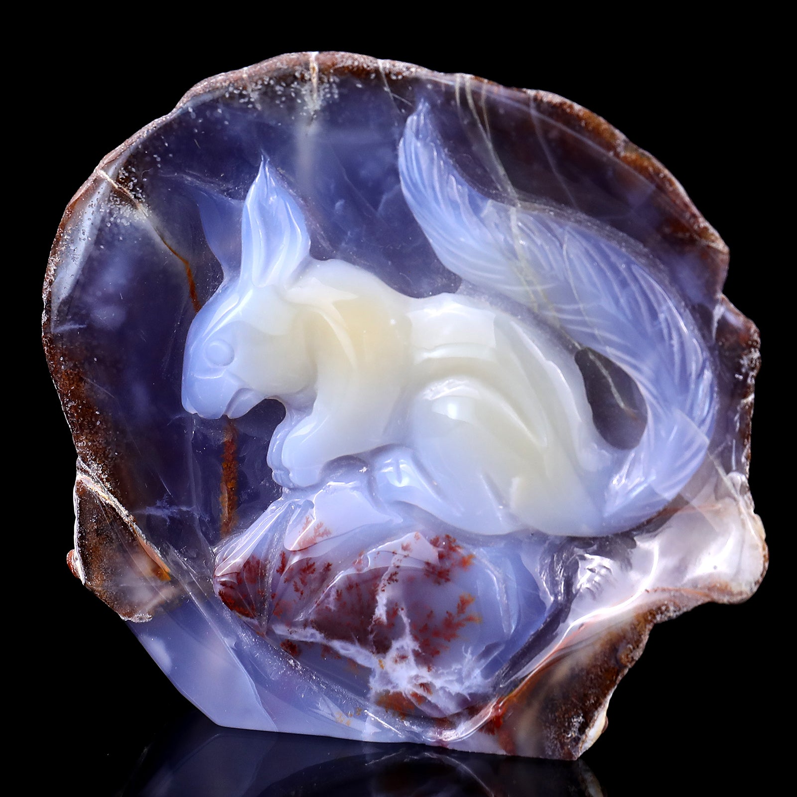 4.3" Blue Chalcedony Hand Carved Crystal Squirrel Sculpture Crystallumi