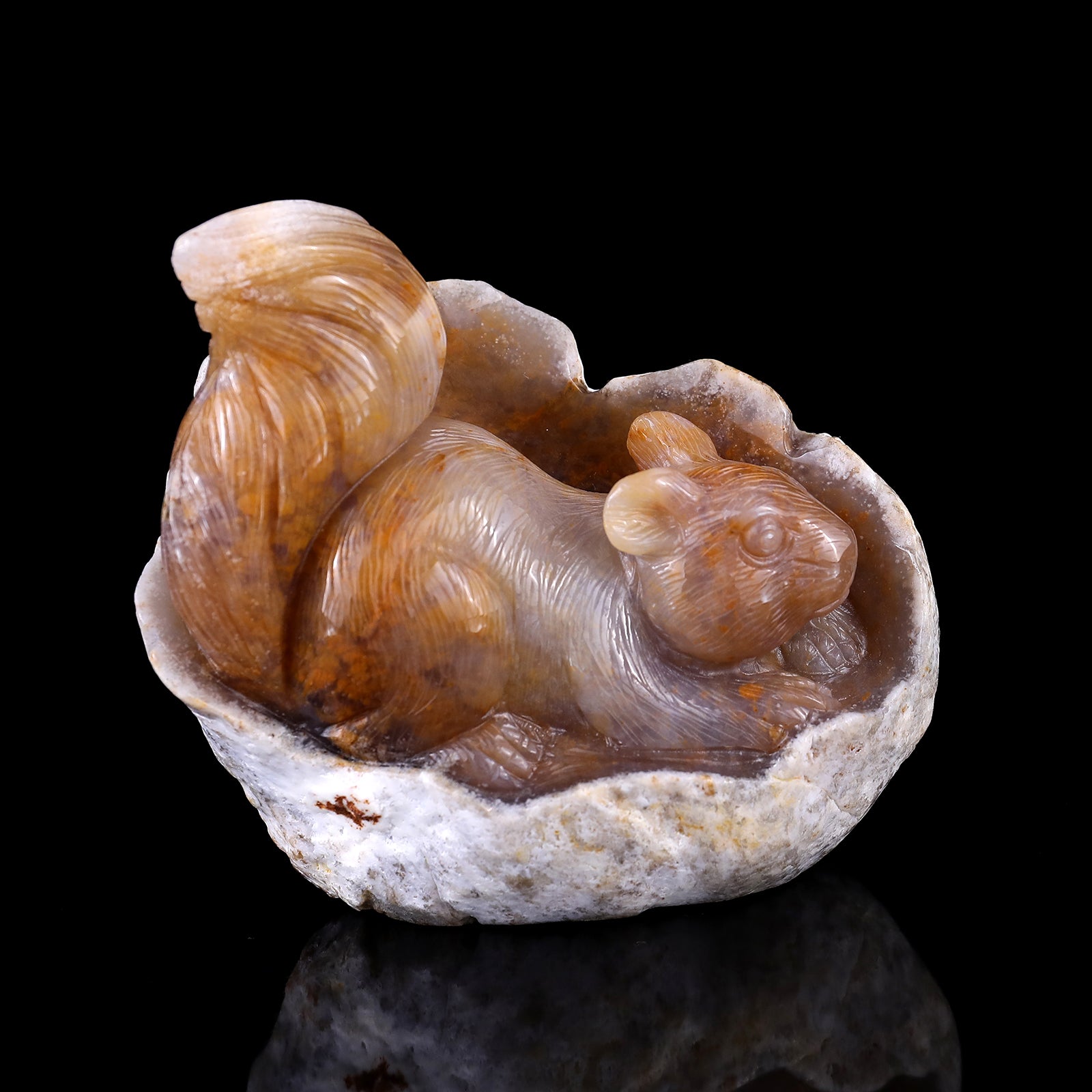 4.3" Chalcedony Hand Carved Crystal Squirrel Sculpture Crystallumi