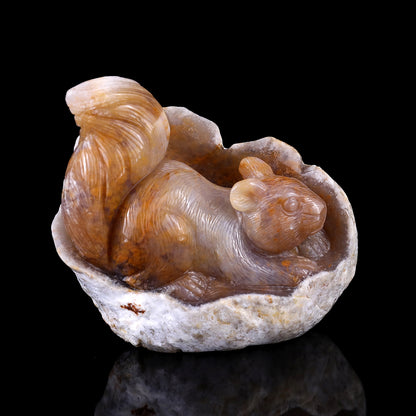 4.3" Chalcedony Hand Carved Crystal Squirrel Sculpture Crystallumi