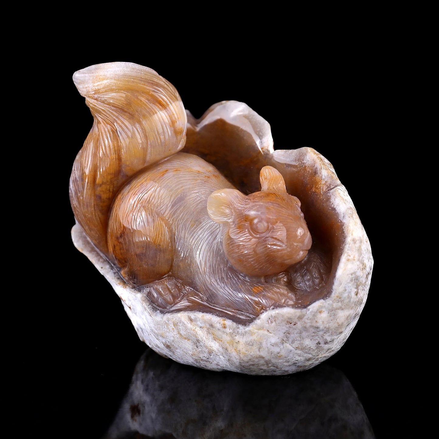 4.3" Chalcedony Hand Carved Crystal Squirrel Sculpture Crystallumi