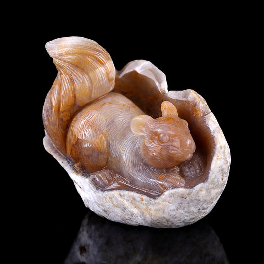 4.3" Chalcedony Hand Carved Crystal Squirrel Sculpture Crystallumi