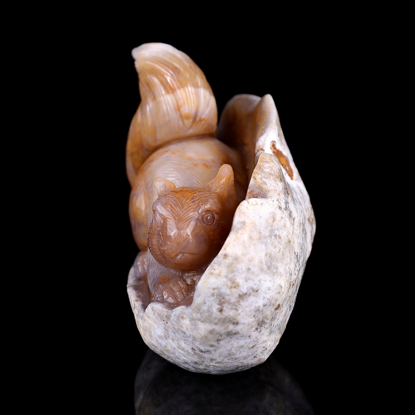 4.3" Chalcedony Hand Carved Crystal Squirrel Sculpture Crystallumi