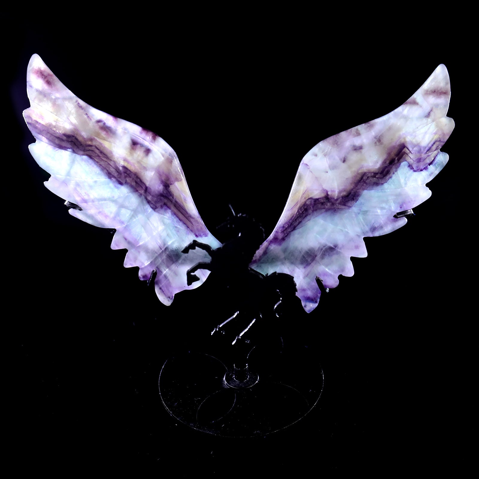 4.3" Fluorite Hand Carved Crystal Unicorn Wings Sculpture Crystallumi