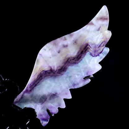 4.3" Fluorite Hand Carved Crystal Unicorn Wings Sculpture Crystallumi