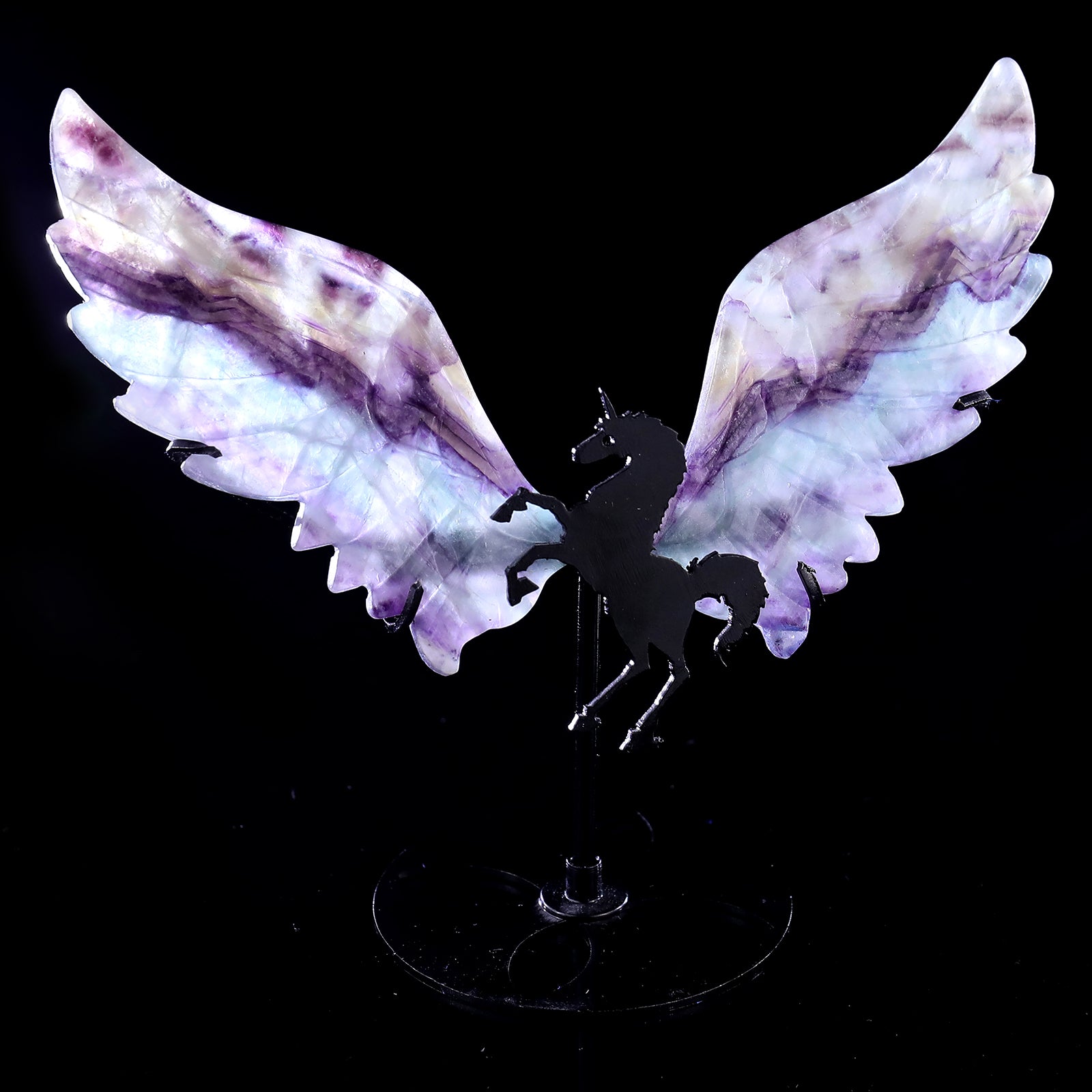 4.3" Fluorite Hand Carved Crystal Unicorn Wings Sculpture Crystallumi