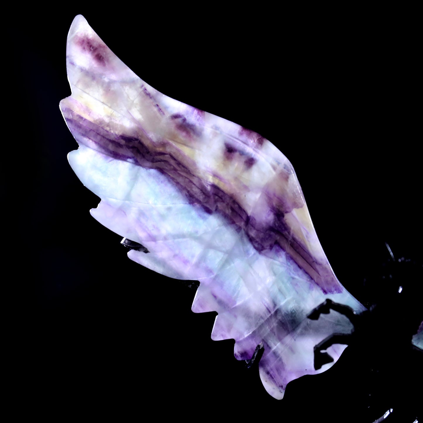 4.3" Fluorite Hand Carved Crystal Unicorn Wings Sculpture Crystallumi