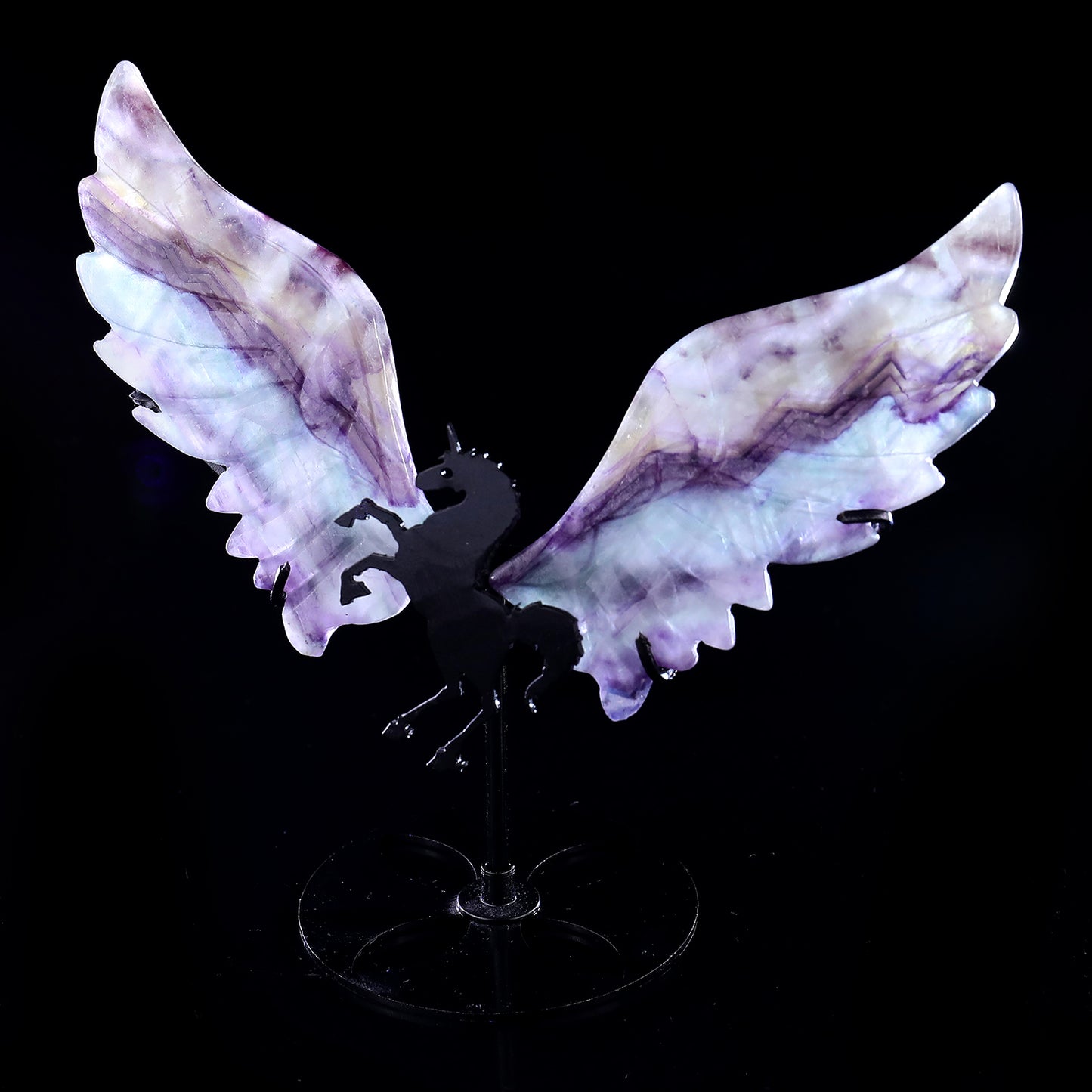 4.3" Fluorite Hand Carved Crystal Unicorn Wings Sculpture Crystallumi