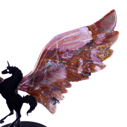 4.3" Indian Agate Hand Carved Crystal Unicorn Wings Sculpture Crystallumi