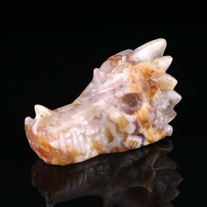 4.3" Sakura Agate Hand Carved Crystal Dragon Skull Sculpture Crystallumi