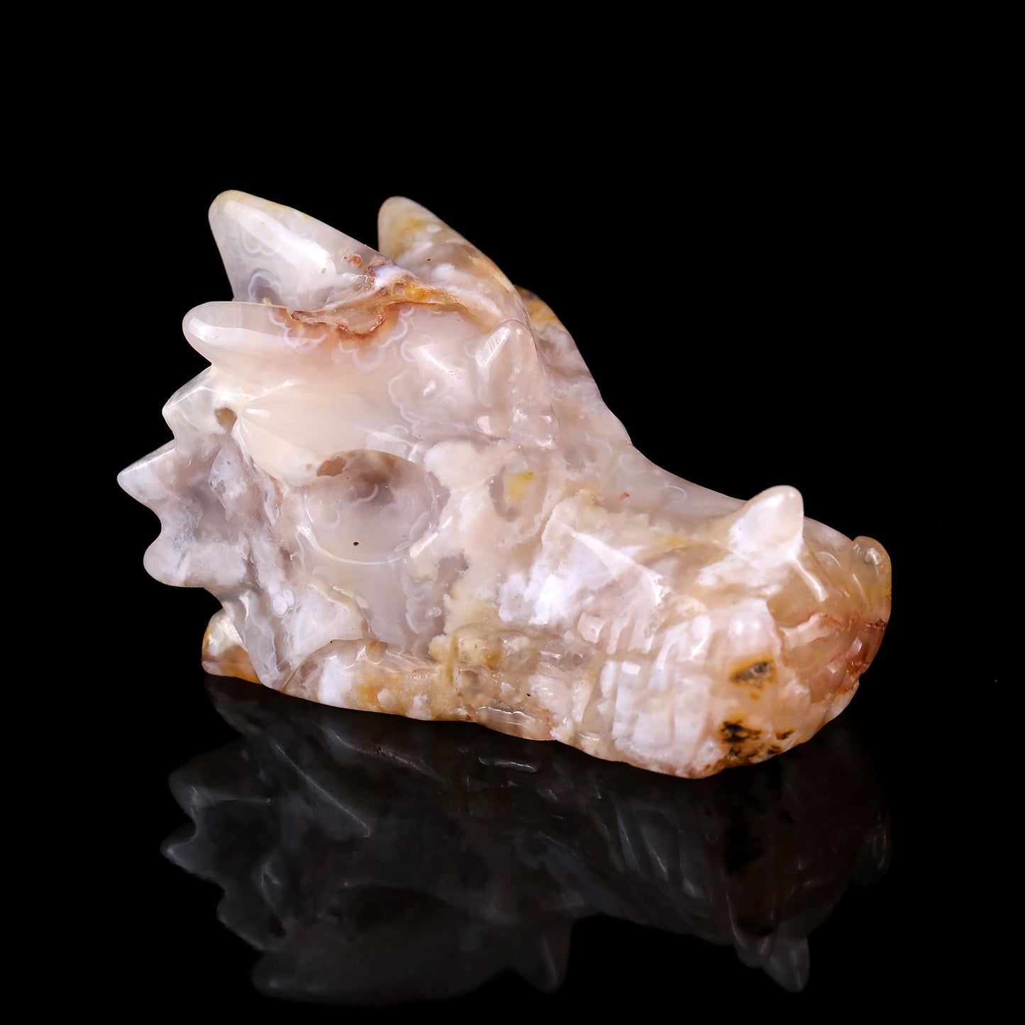 4.3" Sakura Agate Hand Carved Crystal Dragon Skull Sculpture Crystallumi