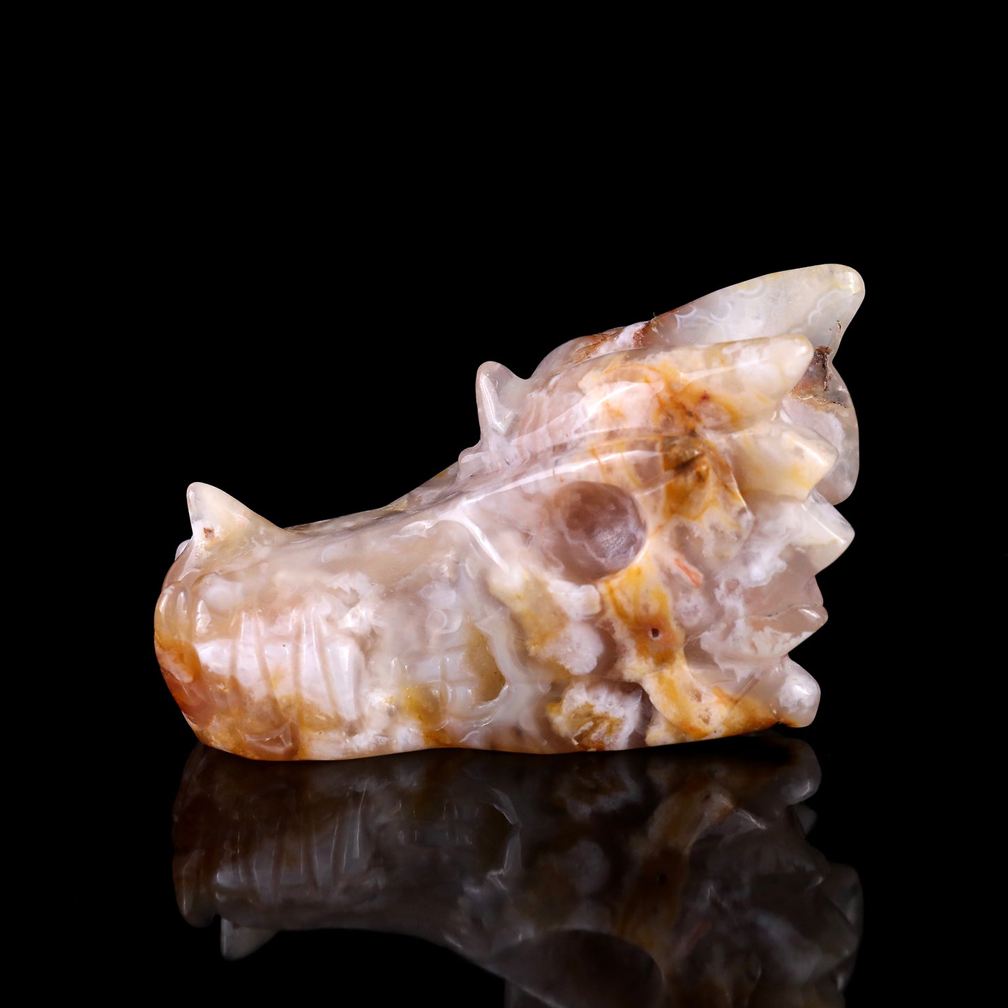 4.3" Sakura Agate Hand Carved Crystal Dragon Skull Sculpture Crystallumi