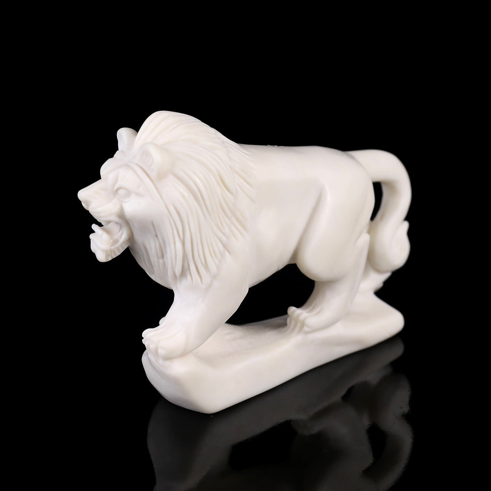 4.3" White Jade Hand Carved Crystal Lion Sculpture Crystallumi