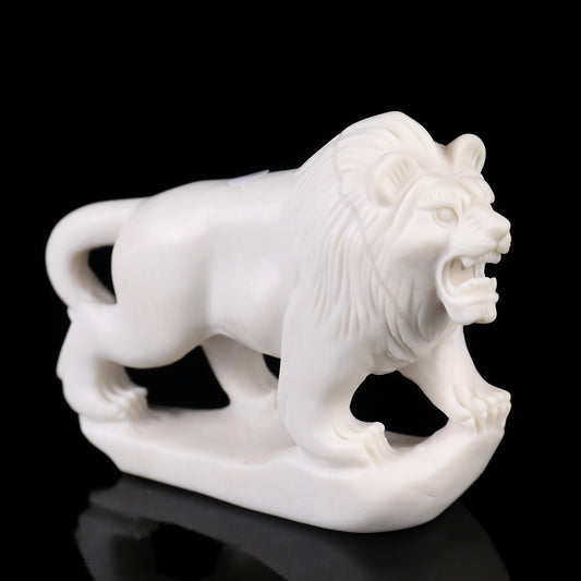 4.3" White Jade Hand Carved Crystal Lion Sculpture Crystallumi