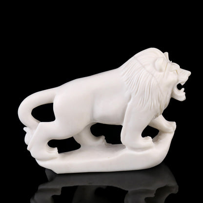 4.3" White Jade Hand Carved Crystal Lion Sculpture Crystallumi