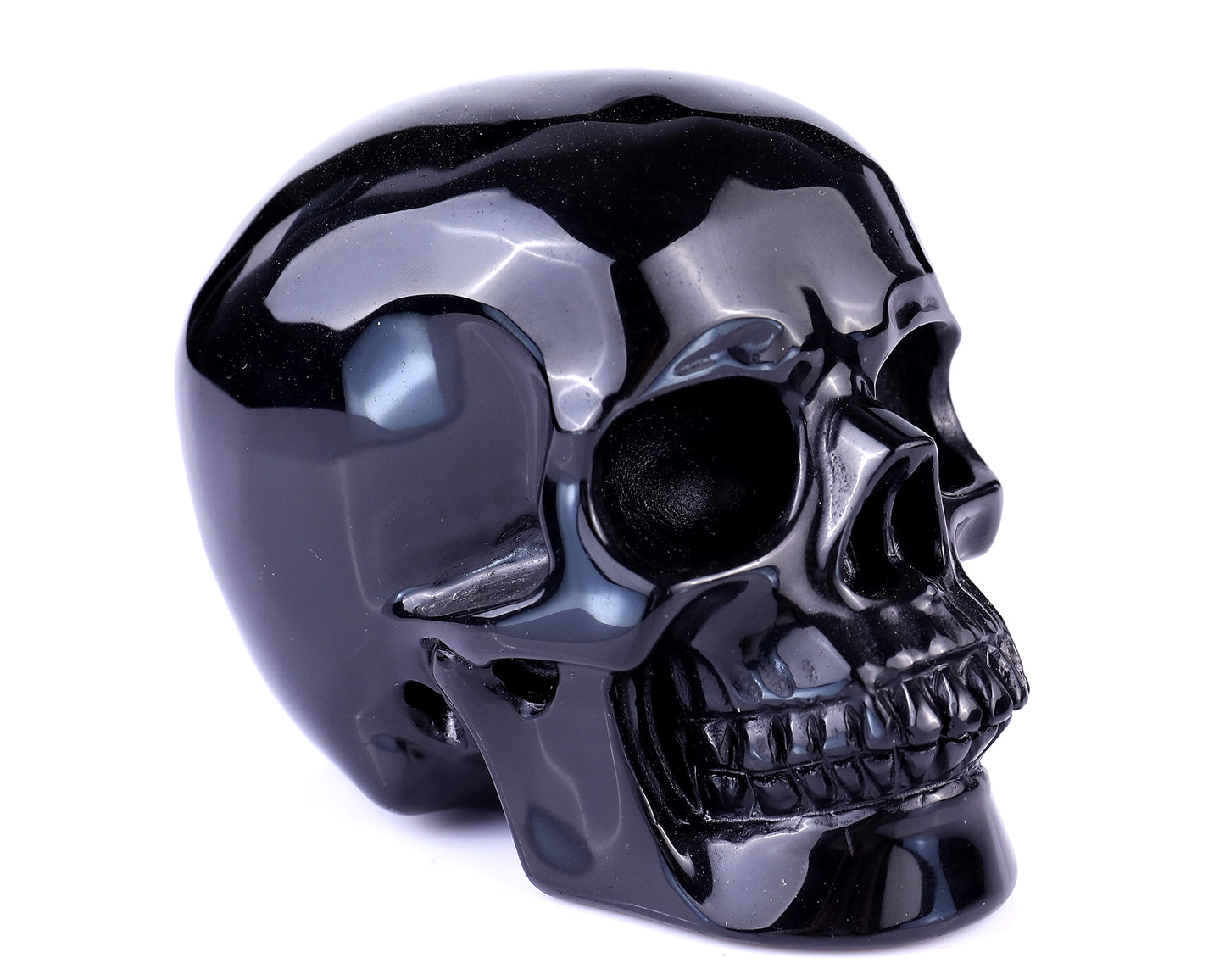 4.4" Black Obsidian Hand Carved Crystal Realistic Skull Sculpture Crystallumi