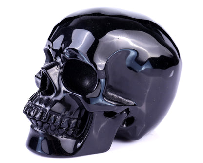 4.4" Black Obsidian Hand Carved Crystal Realistic Skull Sculpture Crystallumi