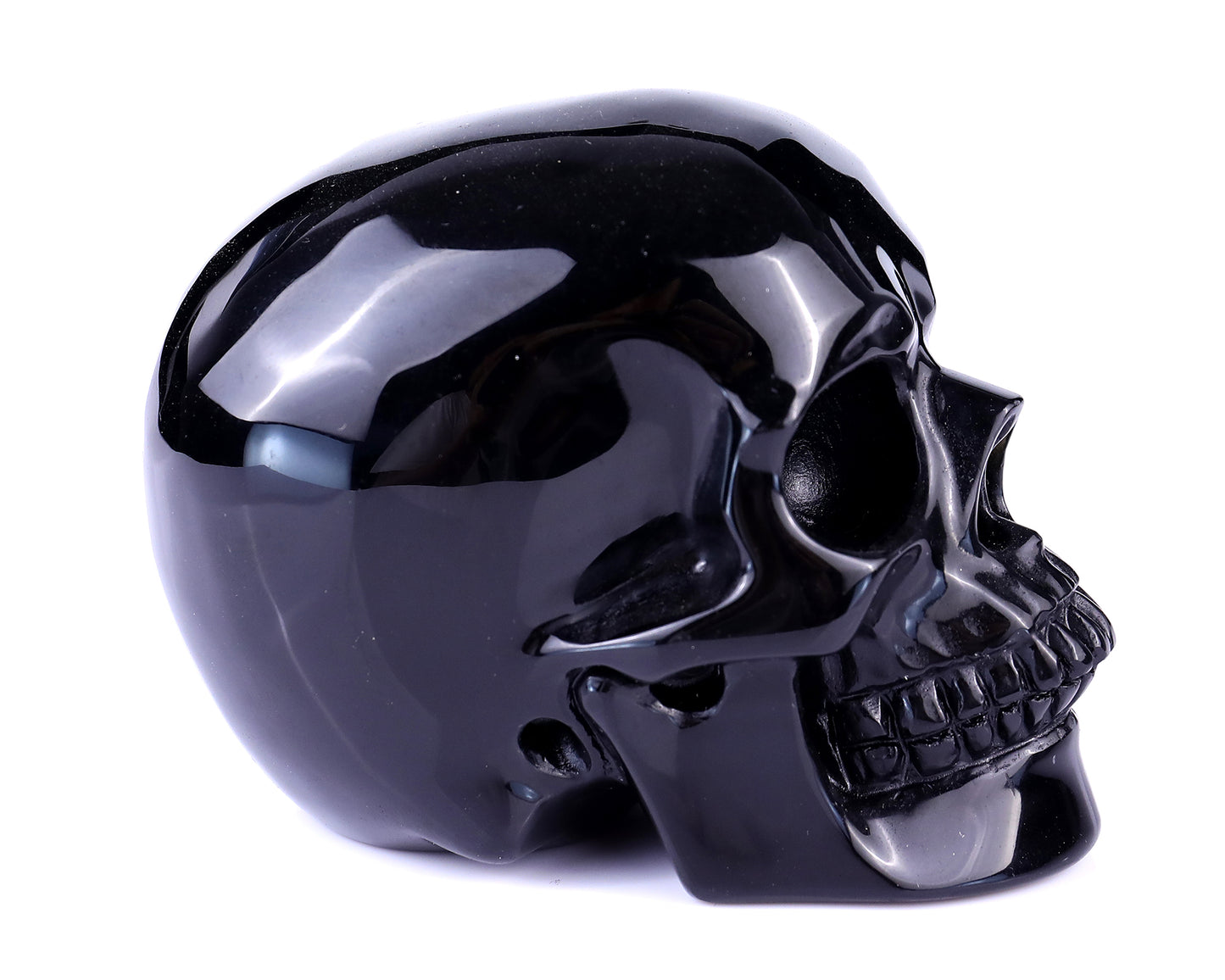 4.4" Black Obsidian Hand Carved Crystal Realistic Skull Sculpture Crystallumi