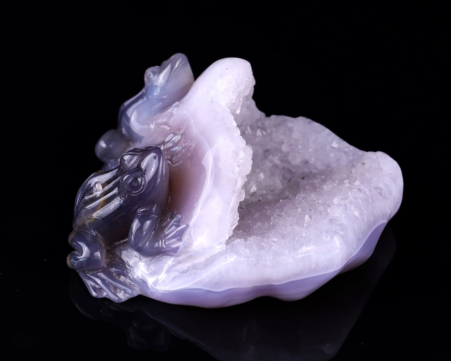 4.4" Geode Agate Hand Carved Crystal Frog Sculpture Crystallumi