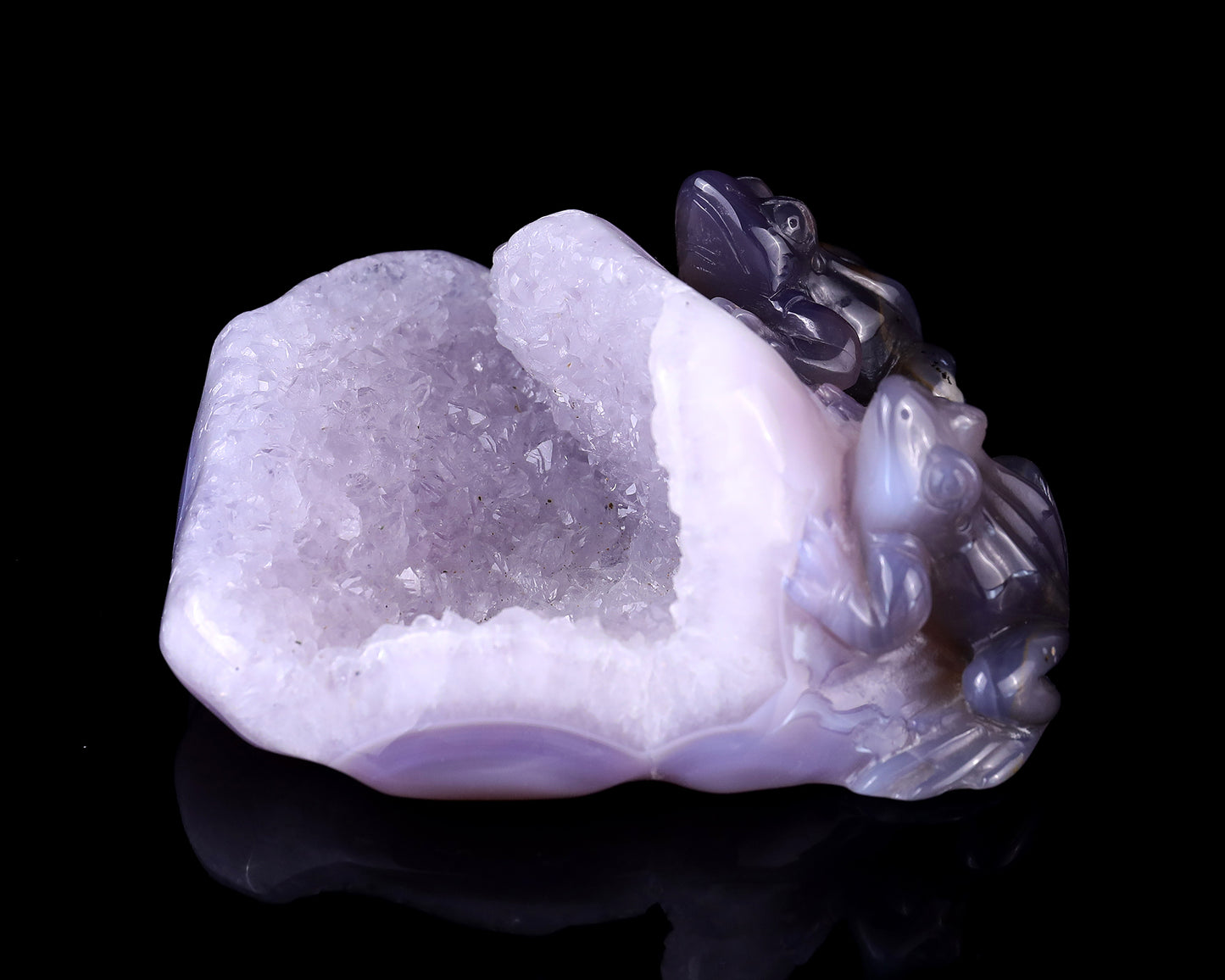 4.4" Geode Agate Hand Carved Crystal Frog Sculpture Crystallumi