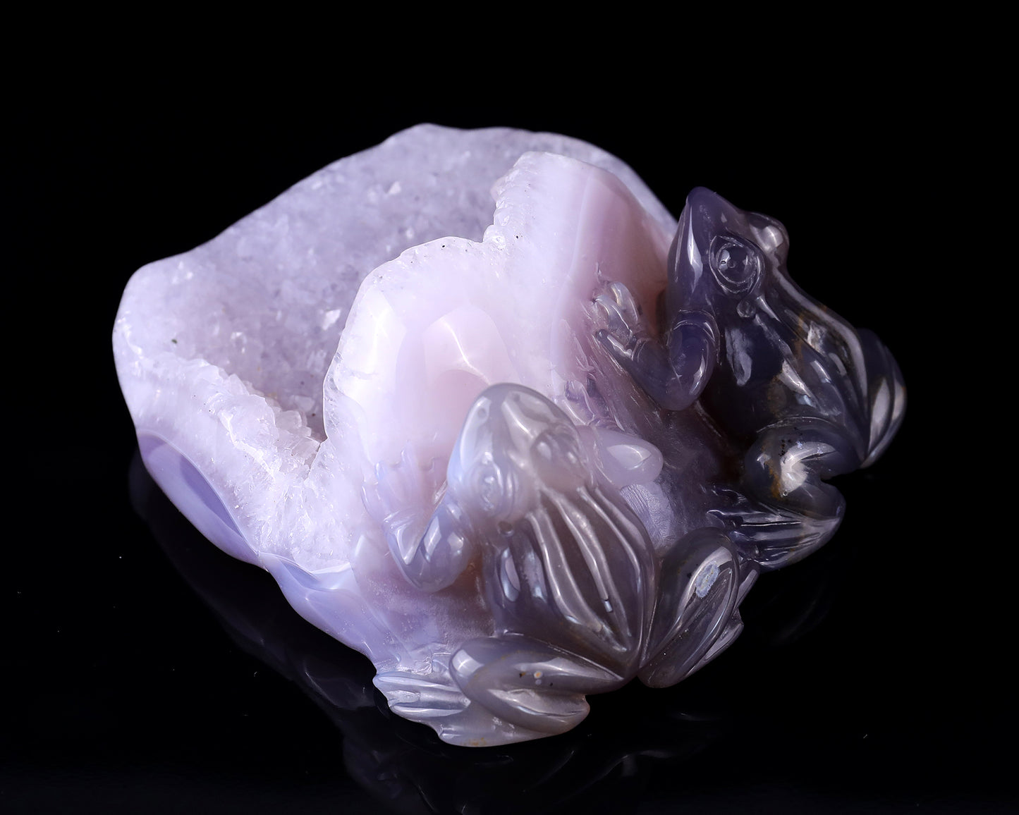 4.4" Geode Agate Hand Carved Crystal Frog Sculpture Crystallumi