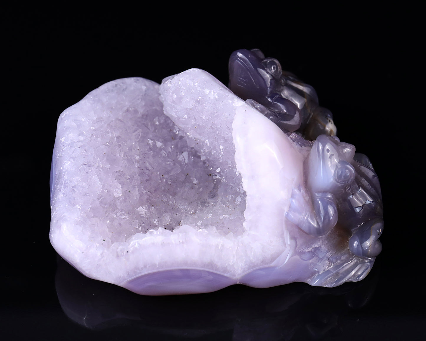 4.4" Geode Agate Hand Carved Crystal Frog Sculpture Crystallumi