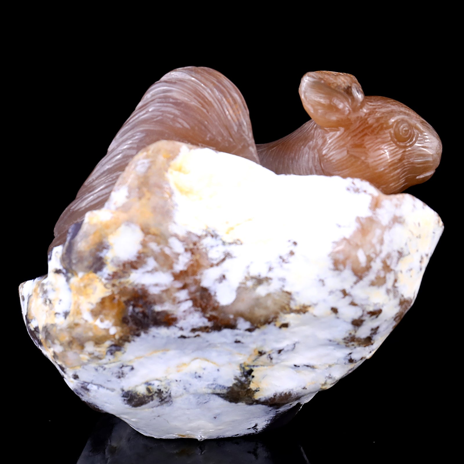 4.5" Chalcedony Hand Carved Crystal Squirrel Sculpture Crystallumi