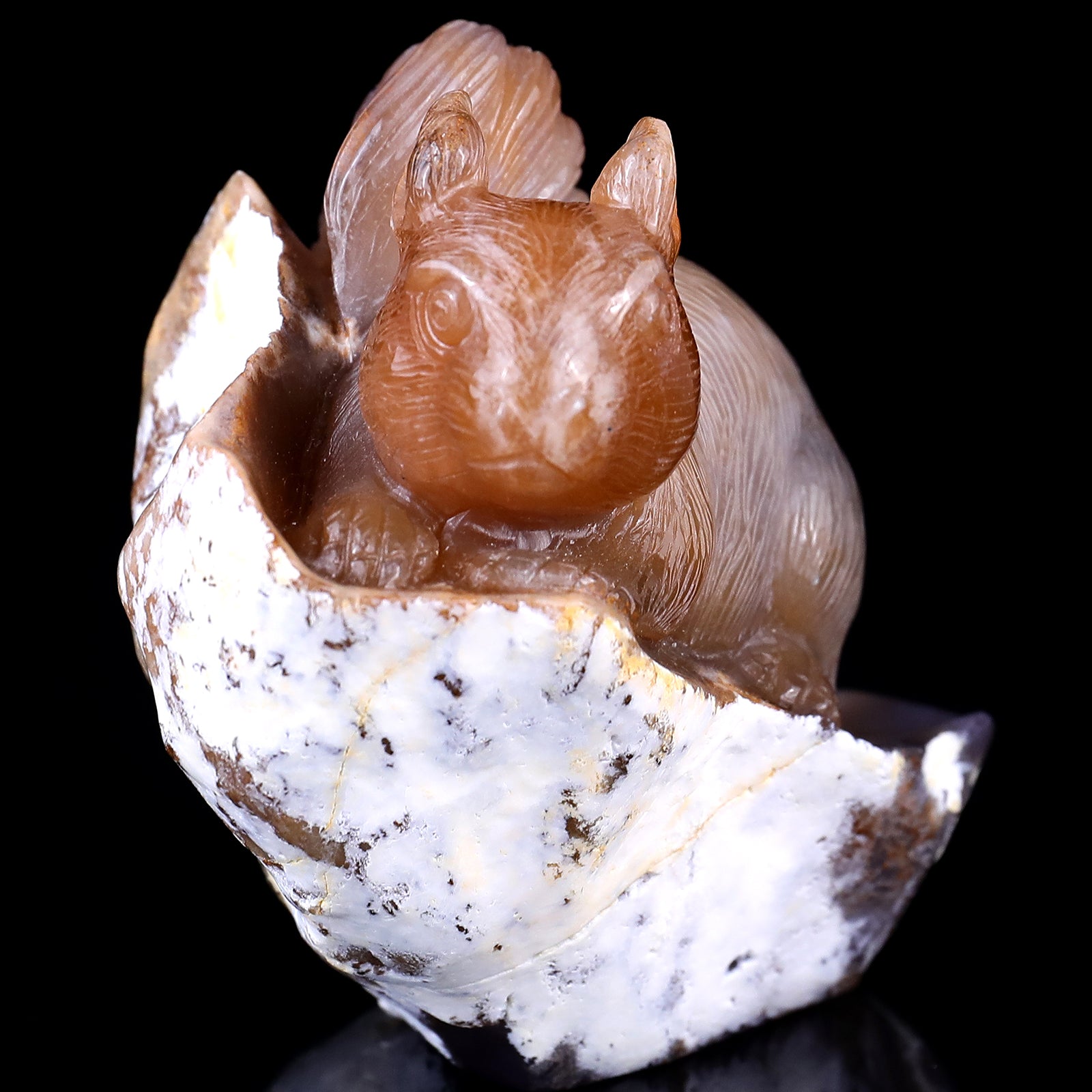 4.5" Chalcedony Hand Carved Crystal Squirrel Sculpture Crystallumi