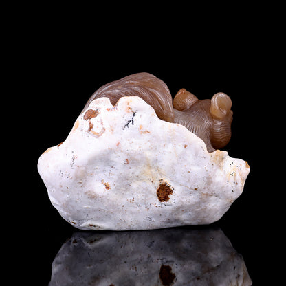 4.5" Chalcedony Hand Carved Crystal Squirrel Sculpture Crystallumi