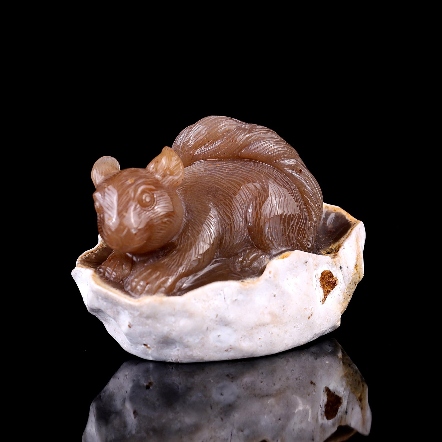 4.5" Chalcedony Hand Carved Crystal Squirrel Sculpture Crystallumi