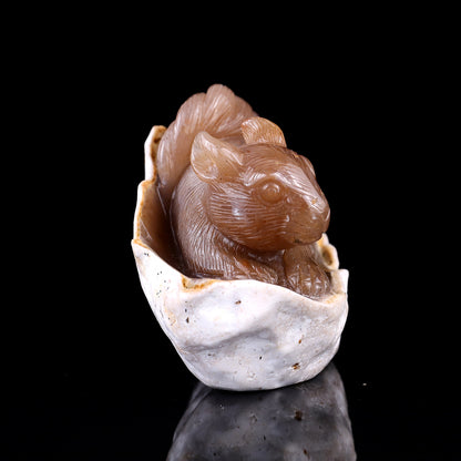 4.5" Chalcedony Hand Carved Crystal Squirrel Sculpture Crystallumi