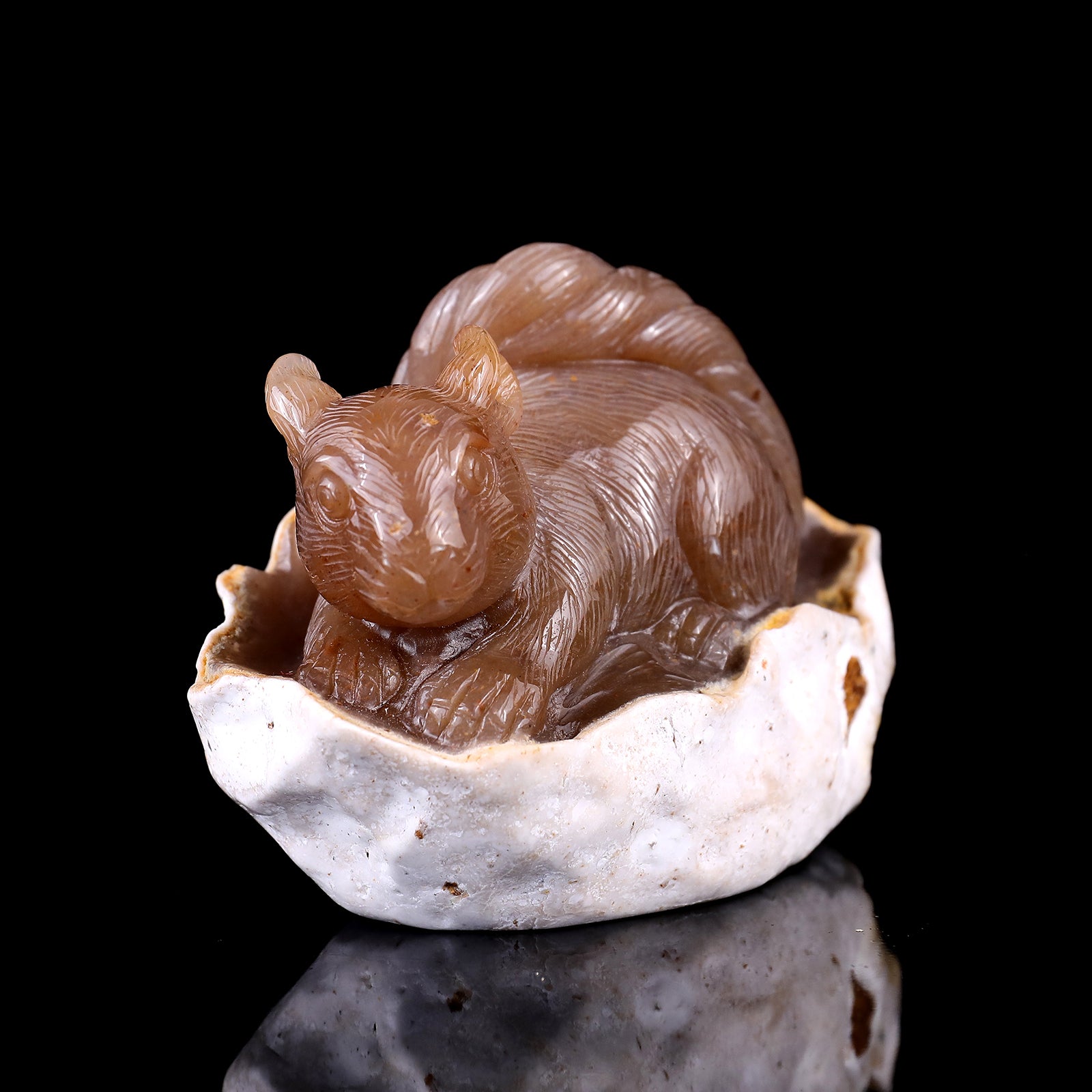 4.5" Chalcedony Hand Carved Crystal Squirrel Sculpture Crystallumi